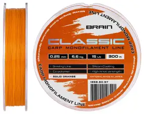 Леска Brain Classic Carp Line (solid orange) 300m 0.25mm 15lb 6.6kg