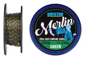 Поводковый материал Kryston Merlin Fast Sinking Supple Braid 20m 15lb ц:weed green