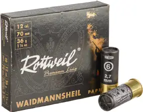 Патрон Rottweil Waidmannsheil Pappe кал. 12/70 дробь № 6 (2,7 мм) навеска 36 г